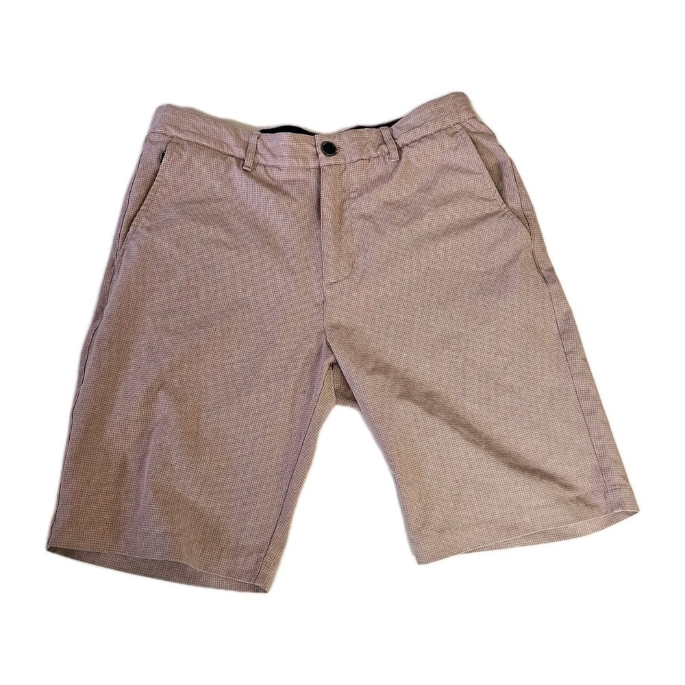 01. Algo Golf Performance Chino Shorts Mens 32x10 Pockets Mauve Mini Check
